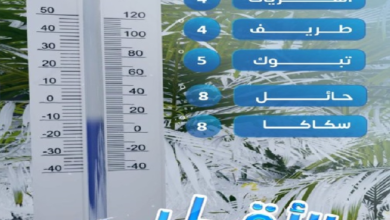 أقل درجات الحرارة في السعودية اليوم: القريات وطريف 4 مئوية