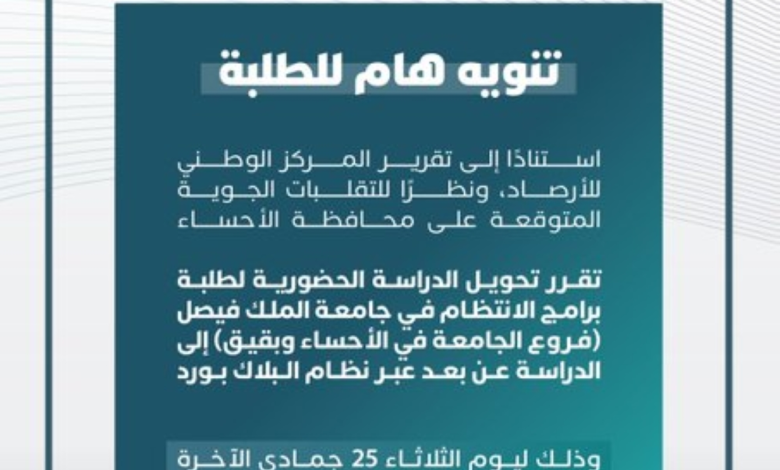 تعليق الدراسة الحضورية غداً في الرياض والشرقية بسبب الأمطار