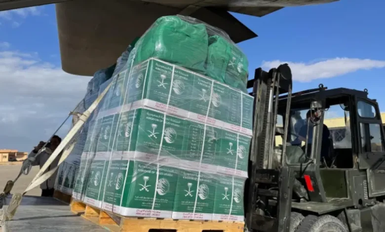 The 79th Saudi plane carrying aid for Gaza arrives at El Arish Airport