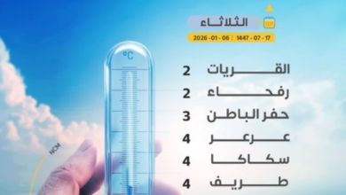 أقل درجات الحرارة في السعودية: القريات ورفحاء تسجلان 2 مئوية