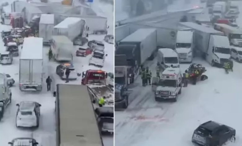 تصادم 100 سيارة في ميشيجان بسبب عاصفة ثلجية قوية