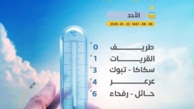 طريف تسجل صفر مئوية.. قائمة أقل درجات الحرارة وتحذيرات الشرقية