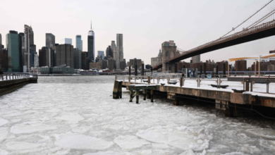 تجمد نهر إيست ريفر في نيويورك بسبب العاصفة القطبية