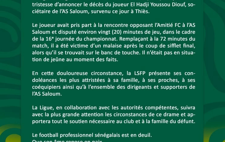 The death of player Youssou Diouf shakes the Senegalese league - details of the incident