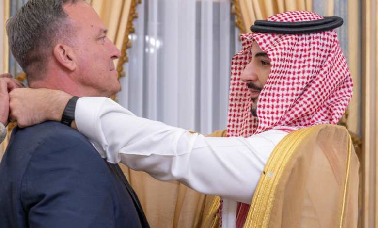 The Minister of Defense awards the Commander of the US Central Command the King Abdulaziz Medal