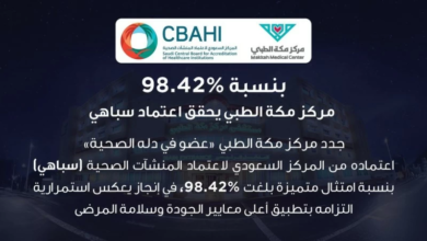مستشفى مركز مكة الطبي يحصد اعتماد سباهي بنسبة 98.42%