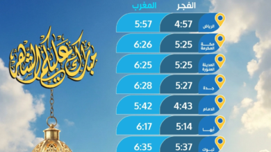 مواعيد الإمساك والإفطار الاثنين 13 رمضان في السعودية