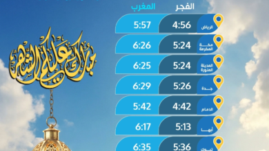 مواعيد الإمساك والإفطار 14 رمضان في السعودية