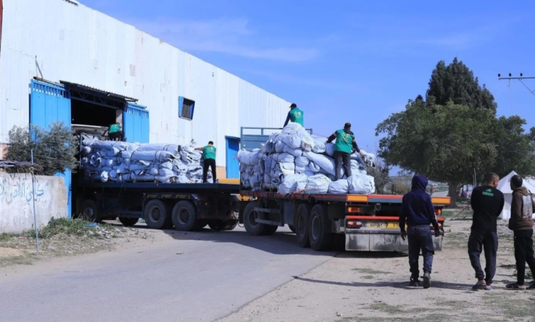 A humanitarian aid convoy from the King Salman Center arrives in Gaza