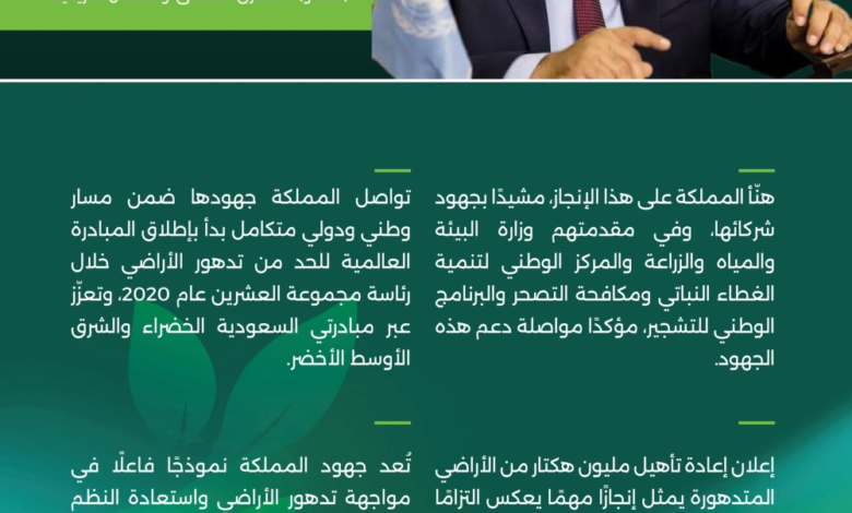 إشادة أممية بجهود السعودية لاستعادة مليون هكتار متدهور