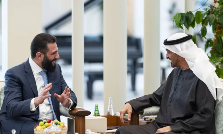 محمد بن زايد والشرع يبحثان تعزيز العلاقات الإماراتية السورية