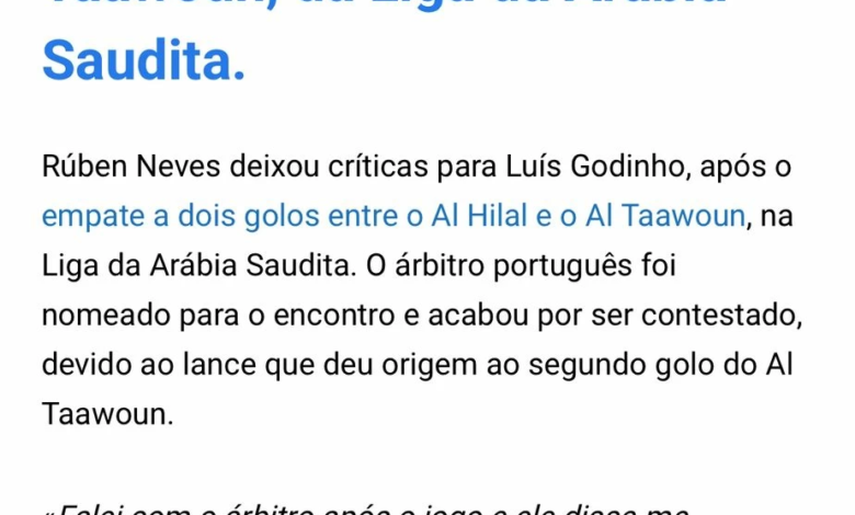 روبن نيفيز يهاجم التحكيم: هدف التعاون الثاني غير شرعي