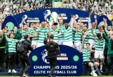 Celtic crowned Scottish champions for the 56th time after defeating Hearts