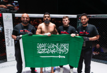 المقاتل السعودي أحمد البراهيم في بطولة فخر العرب بدبي
