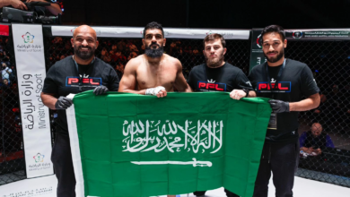 المقاتل السعودي أحمد البراهيم في بطولة فخر العرب بدبي