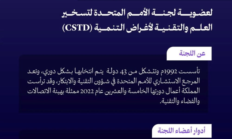 السعودية عضواً بلجنة الأمم المتحدة للعلم والتقنية CSTD