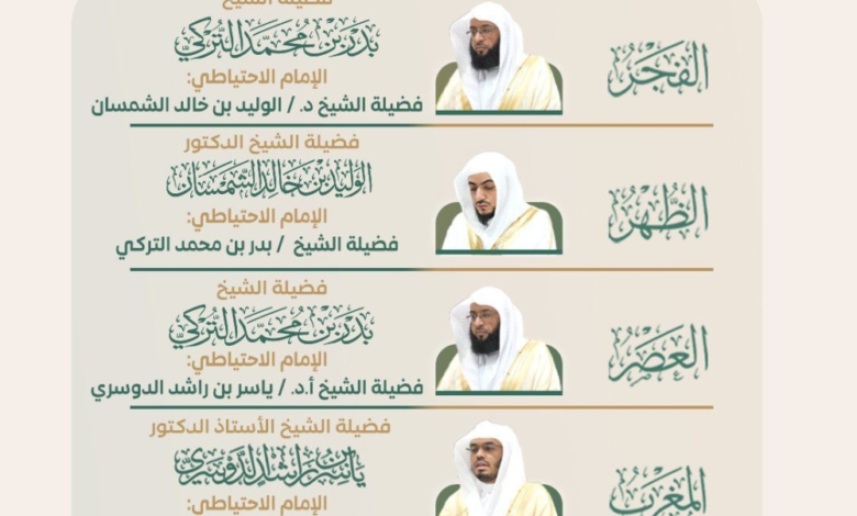 Schedule of Imams of the Two Holy Mosques for the last week of Dhu al-Qi'dah 1445