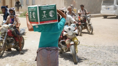 Food aid from the King Salman Relief Center arrives in Lahj, Yemen