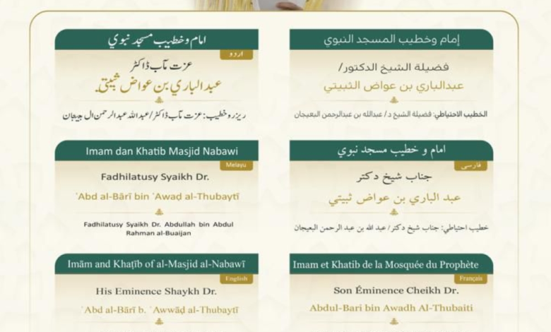 خطباء الجمعة في الحرمين الشريفين ليوم 28 ذو القعدة 1445