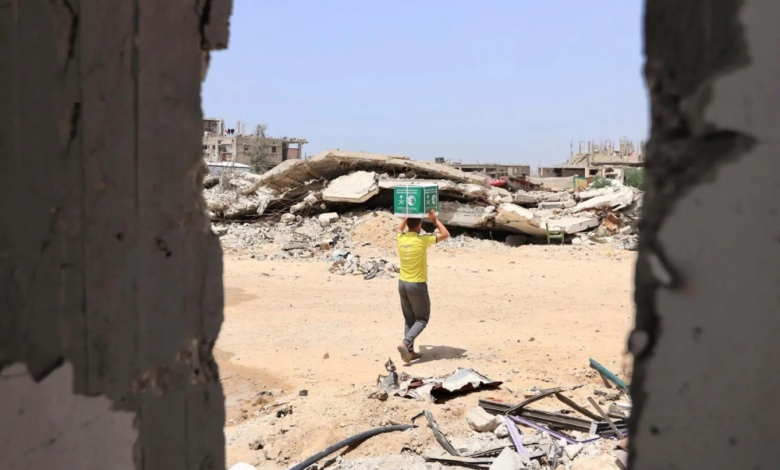 مركز الملك سلمان للإغاثة يوزع سلالاً غذائية في خان يونس