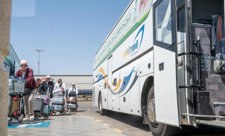 Guests of the Custodian of the Two Holy Mosques' program depart after performing Hajj