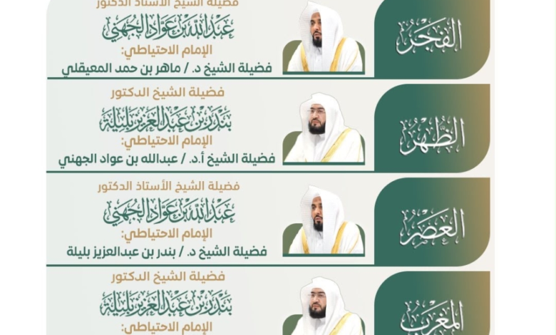 جدول أئمة الحرمين الشريفين حتى 5 محرم 1448 - تعرف على الأئمة