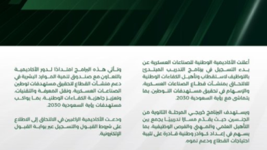 فرص العمل في الصناعات العسكرية لخريجي الثانوية بالسعودية