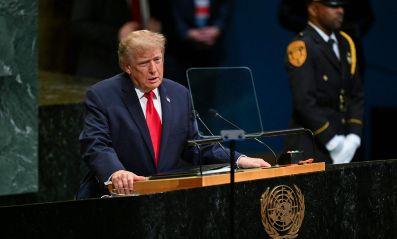 الرئيس الأمريكي دونالد ترامب في كلمته أمام الجمعية العامة للأمم المتحدة - أ ف ب
